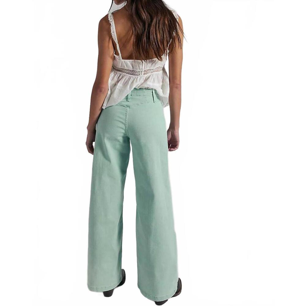 NEW FREE PEOPLE libre wide-leg jeans in cameo green - Picture 4 of 5